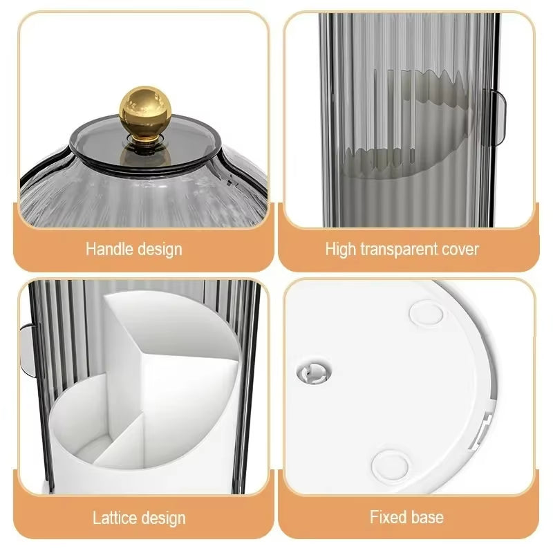 Soporte Giratorio de 360° con Tapa para Brochas de Maquillaje y Caja de Almacenamiento para Lápiz Labial, Cejas y Sombra de Ojos