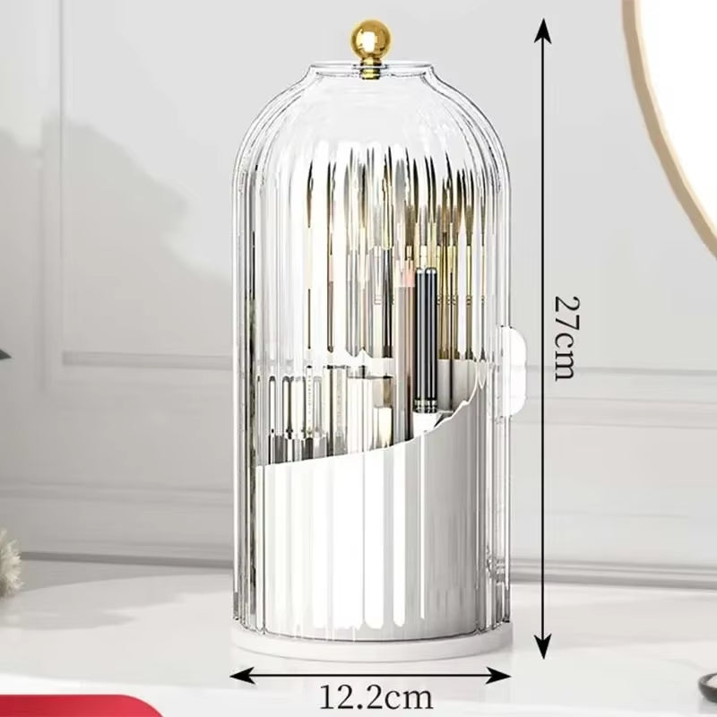 Soporte Giratorio de 360° con Tapa para Brochas de Maquillaje y Caja de Almacenamiento para Lápiz Labial, Cejas y Sombra de Ojos