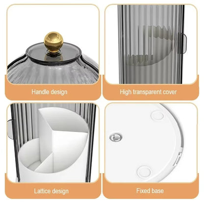 Soporte Giratorio de 360° con Tapa para Brochas de Maquillaje y Caja de Almacenamiento para Lápiz Labial, Cejas y Sombra de Ojos